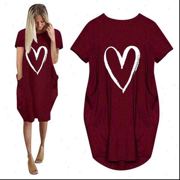 

women casual womens dresses loose dress with pockets fashion o neck short sleeve love print long female street plus, Black;gray