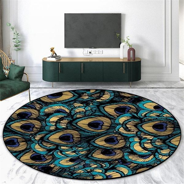 

carpets green bird feather pattern carpet round coffee table fashion floor cushion chair mat bathroom non-slip