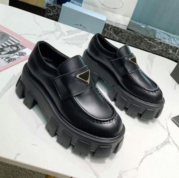 

designer shoes soft cowhide loafers rubber platform sneakers black shiny leather slipper chunky round head sneaker thick bottom shoe with bo