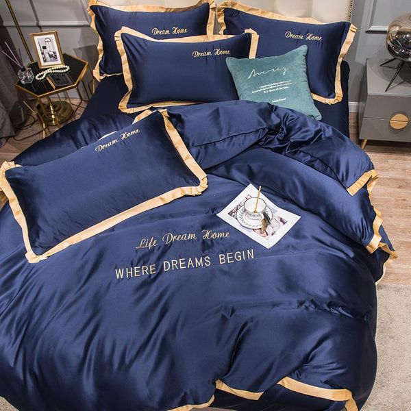 

net celebrity ice silk nude sleeping bedding four-piece suit european-style silky summer bed linen three-piece sets