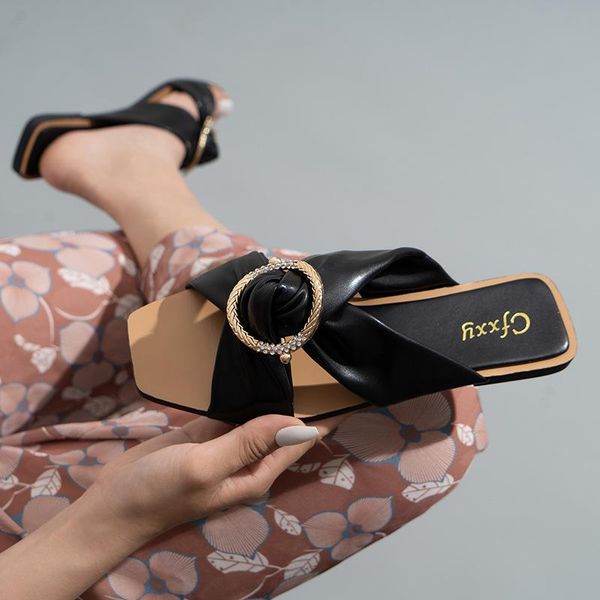 

slippers 2021 summer fashion simple cross flat women rhinestone sandals, Black