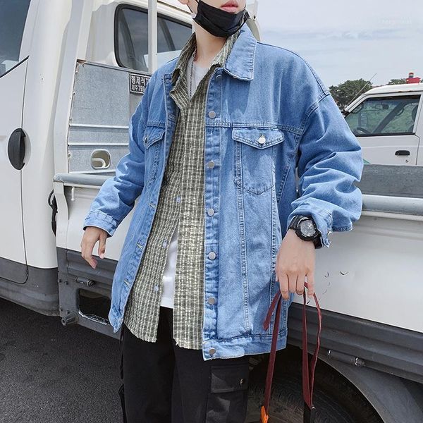 

autumn winter 2021 teenagers cowboy denim jacket men's loose trendy brand youth light-colored blouse male korean jackets, Black;brown