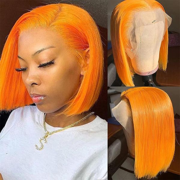 

lace wigs colored orange bob wig brazilian straight short 13x4 frontal human hair pre plucked 13x1 for women licoville, Black;brown