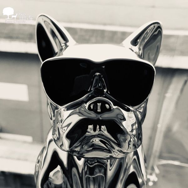 

silver glasses dog bulldog nordic modern light luxury model living room soft decoration creative art