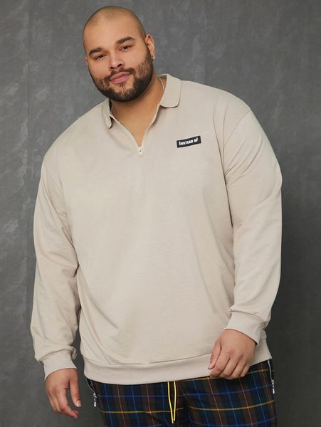 

extended sizes men letter patched half zipper pullover s6zh#, Black