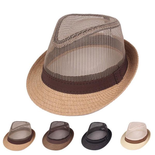 

wide brim hats fashion cool hat jazz sunscreen bowler net cap breathable sun middle-aged and elderly men beach shade summer, Blue;gray