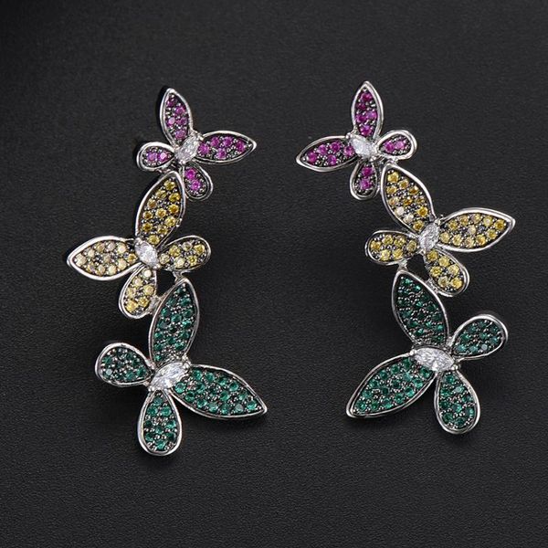 

dangle & chandelier godki luxury butterfly earrings for women wedding cubic zircon crystal cz dubai bridal fashion jewelry 2021, Silver