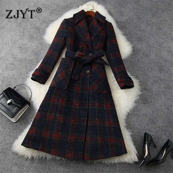 Capispalla e cappotti di lana caldi e spessi invernali da donna scozzesi di moda stile britannico Elegante misto lana vintage Cappotto lungo soprabito 210601