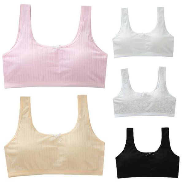

camisoles & tanks mxmd teenager girls wide strap training bra with removable pads ribbed striped solid color underwear sweet bowknot student, Black;white