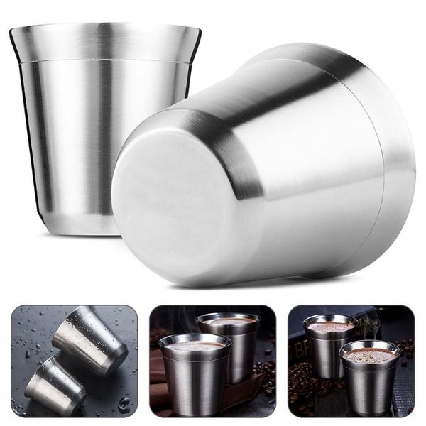 

cups & saucers 80/160ml espresso cup stainless steel double wall coffee mug heat insulation portable travel drinkware accessories