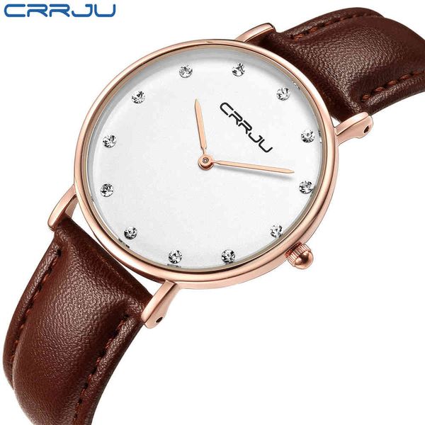 

crrju lady quartz brand watches women luxury antique classical leather dress wrist watch relogio feminino montre 210517, Slivery;brown