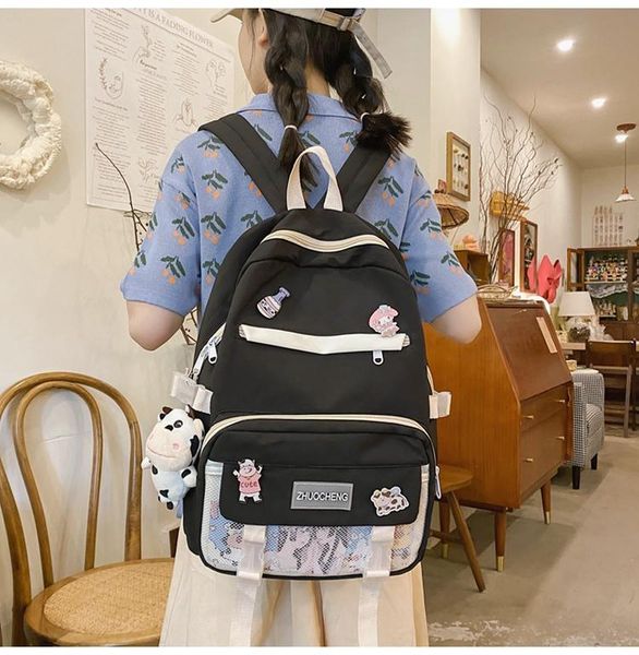 

backpack 2027 high school students large-capacity net red female summer travel pure color