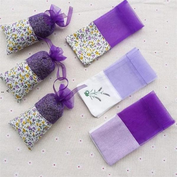 Sacchetti di bustine di lavanda in organza di cotone viola Fai da te fiori secchi Dolce Bursa Guardaroba Sacchetto regalo vuoto antimuffa Borsa profumata LLB10412