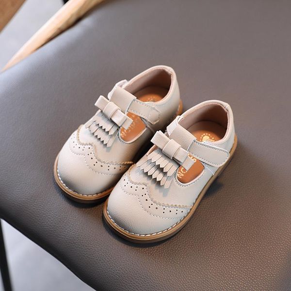 

flat shoes kids leather girls tassel bow princess shoe spring and autumn soft sole casual baby toddler for children, Black;grey