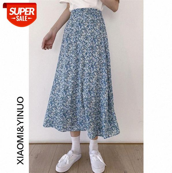 

[ou fan] 7910 floral skirt female high waist slim long chiffon a-line #id9u, Black;gray