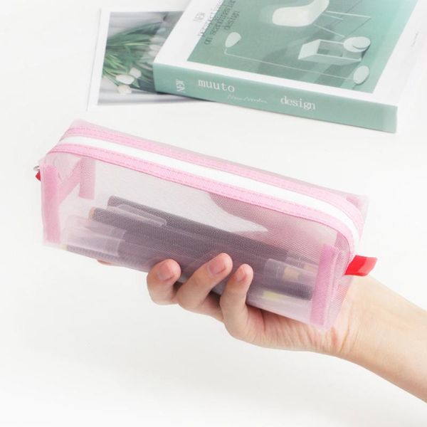 

pencil cases lattice case bag transparent etui fundas trousse piorniki stationery material escolar school supplies grid net yarn