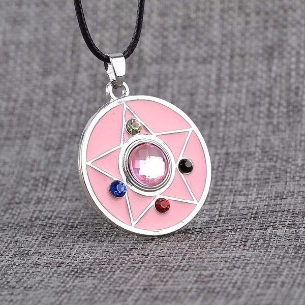 

pendant necklaces trendy pink sailor moon star necklace cartoon anime statement rhinestone girl lady women jewelry wholesale, Silver