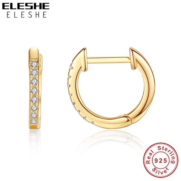 

hoop & huggie eleshe wholesale 100% 925 sterling silver with crystal cz colorfulÂ earrings for women round circle earrings piercing, Golden;silver