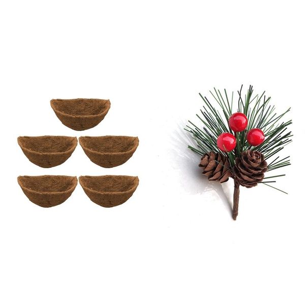 

pcs half round coco liner,half circle wall planter & 20 artificial flower red berry and pine cone decorative flowers wreaths