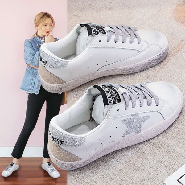 

Casual shoes Star shoes low top small white dirty women's leisure leather face make old Korean version East Gate 2021 spring new NWKS, Silver tail