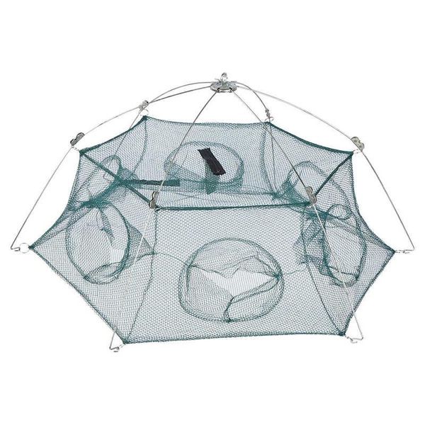 

2-6 holes automatic fishing net nylon foldable catch fish trap for fishes shrimp minnows crab cast mesh accessories