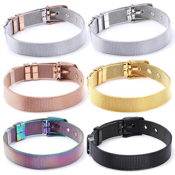 

charm bracelets 6 colors fashion jewelry for women 10mm stainless steel mesh keeper brand with slide charms gift making, Golden;silver