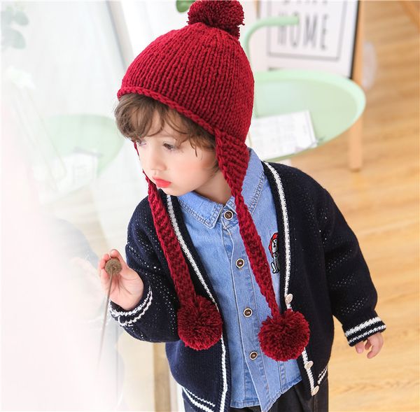 

h made baby knitted warm wind snow wool hat for boys and girls, Blue;gray