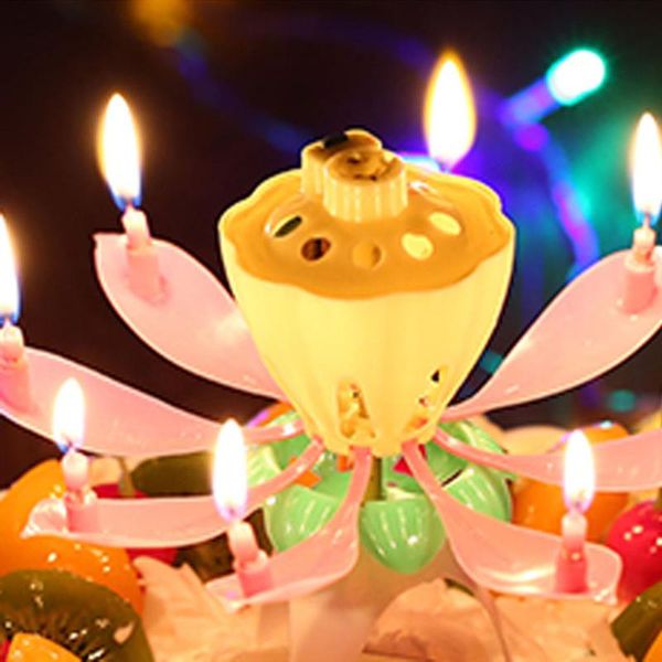 

30^18*11.5cm birthday wedding candle plastic double layer rotary blossom lotus flower music cake candles pa