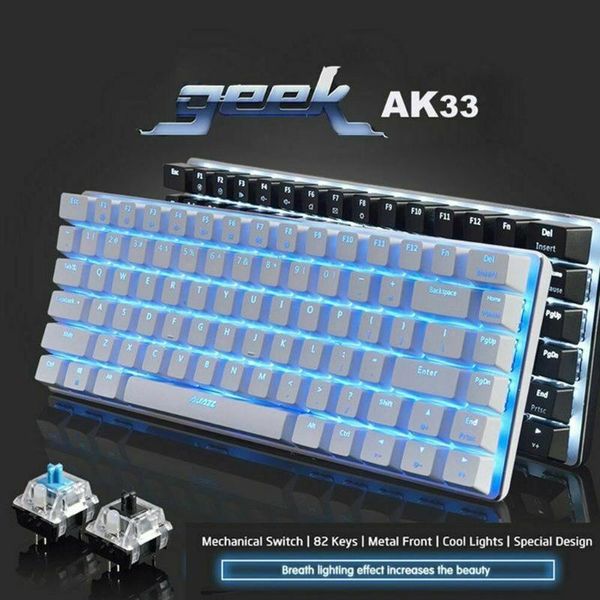 

ak33 mechanical gaming keyboard black / blue switch 82 keys wired for pc games ergonomic cool led backlit design keyboards
