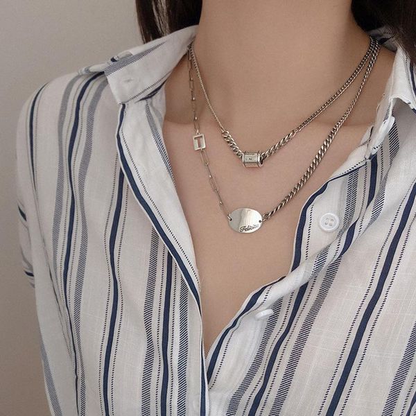 

pendant necklaces yunli personality retro geometric round bead letter brand necklace female fashion temperament jewelry girlfriend gift, Silver
