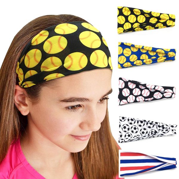 Baseball Esportes Headband Mulheres Homens Softball Football Team Bandas de Cabelo Suor Headbands Yoga Scarf Scarf Esporte Toalha 20 Estilos Novo