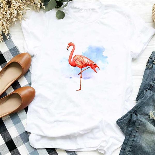 

graphic flamingo cute fashion summer womens harajuku short sleeve white tee