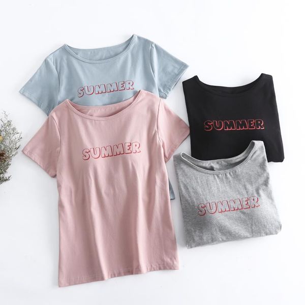 

women's sleepwear -xxl women print letter sleep short sleeve o-neck t-shirt cotton summer loose lingerie sports shirts with chest, Black;red