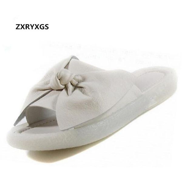 

summer elegant bow full genuine leather shoes woman slippers fashion sandals flat soft bottom casual, Black