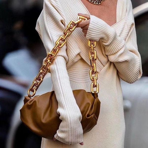 

new leather bag women's fashion thick chain cloud fold soft clip portable shoulder