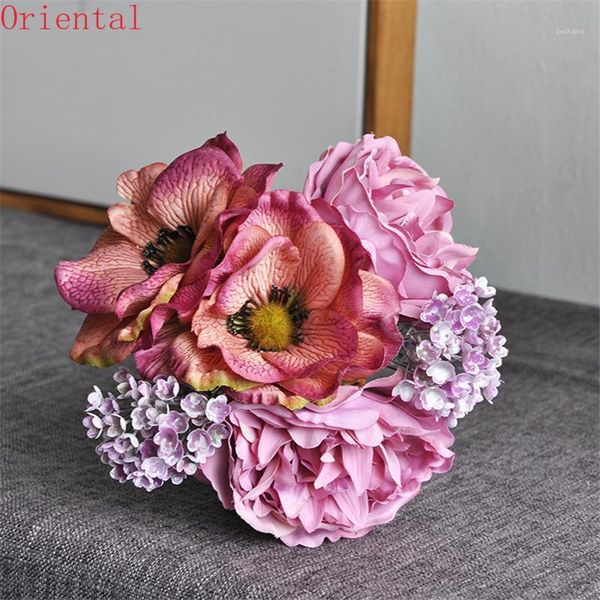 

nordic peony bouquet anemone wedding bridal silk artificial flowers diy scrapbook flores artificiales room decor decorative & wreaths1