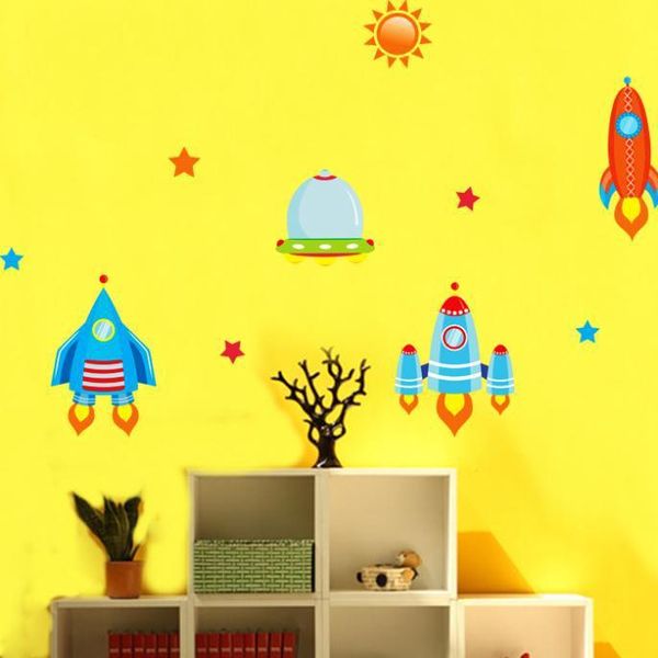 Sterne Mond Universum Luftschiff Galaxy Wandaufkleber DIY PVC Wandbild Wandtattoos für Kinderzimmer Boden Decke Dekoration Tapete 210420