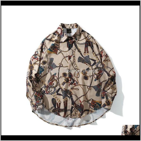 

casual shirts clothing apparel drop delivery 2021 artistic spring and summer large size mens metal digital printing loose long-sleeved shirt, White;black