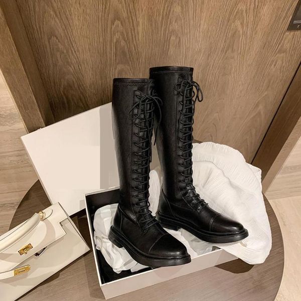 

boots odinokov platform kenn high cross lace fashion buckle punk heels round toe patent leather women, Black