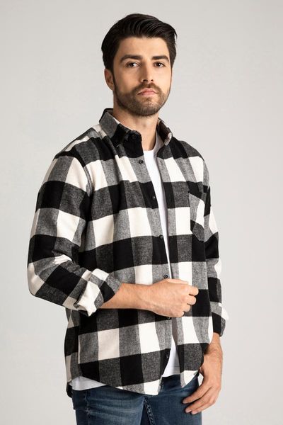 

men's casual shirts alenmeza black and white plaid stylish long sleeve autumn winter season lumberjack single pocket modern fit shirt, White;black