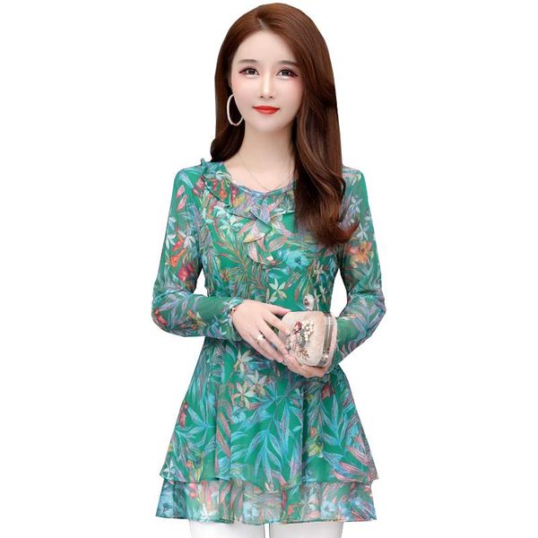 

women's blouses & shirts plus size summer chiffon blouse women 2021 casual half sleeve print mesh female elegant ladies 5xl d3416, White
