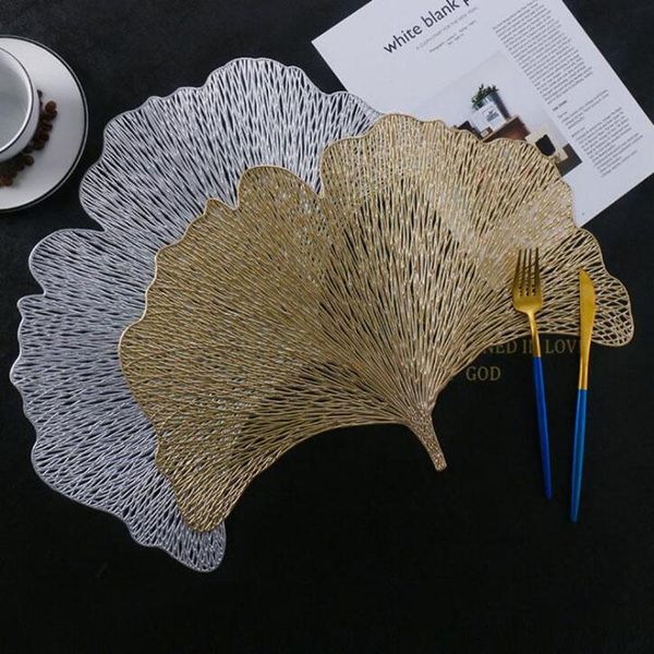 

mats & pads pvc hollow ginkgo biloba shape placemat gold color heat insulation plate mat tableware pad for household kitchen table decor