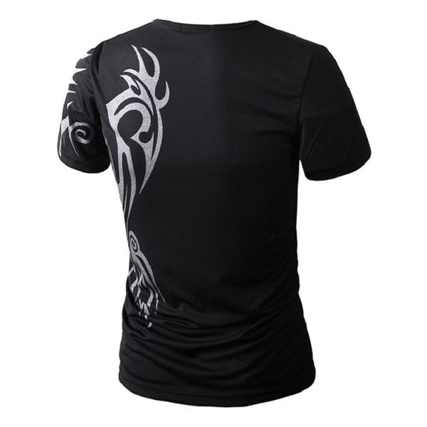 

t shirts new quick dry sport men gym t running shirt short sleeve training tees dragon print fitness mens tight rashgard, White;black