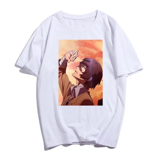 

anime bungou letter stray dogs womens season 3 men streetwear summer short sleeve atsushi dazai chuya tee shirts, White