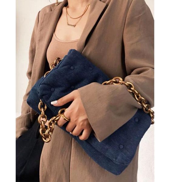 

women's shoulder bags 2021 denim quailty thick metal chain purses and handbag women clutch ladies armpit bag evening