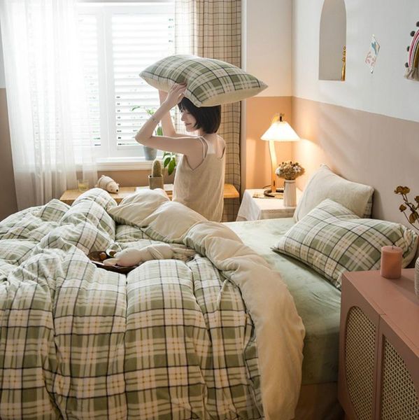 

bedding sets four-piece bedroom bed linen set winter pattern thick double-sided quilt cover fashion simple family el