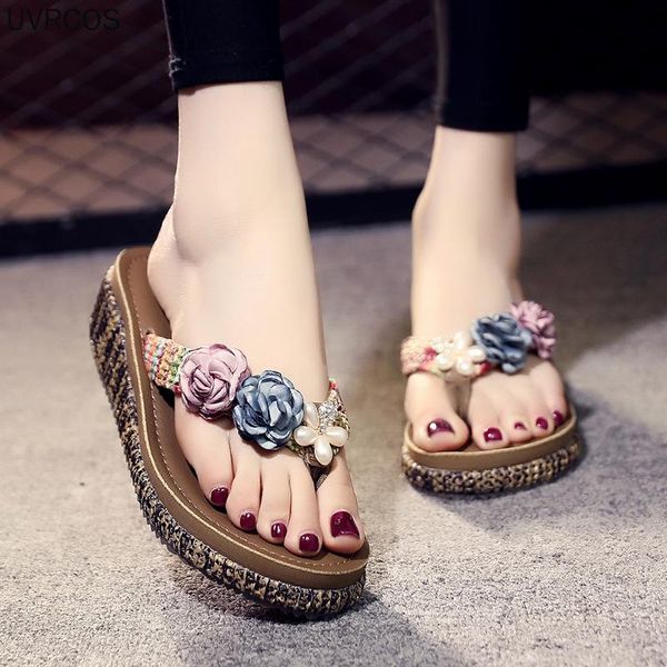 

slippers 3cm high heel women summer seaside non-slip wear-resistant platform sandals wedge high-heeled fashion flip-flops shoes, Black