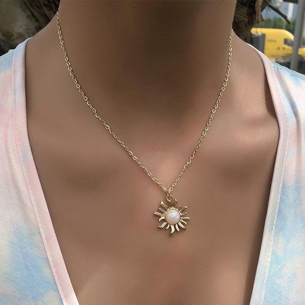 

pendant necklaces 1 pcs women flower gem simple gold party chain long necklace exquisite wedding jewelry accessories, Silver