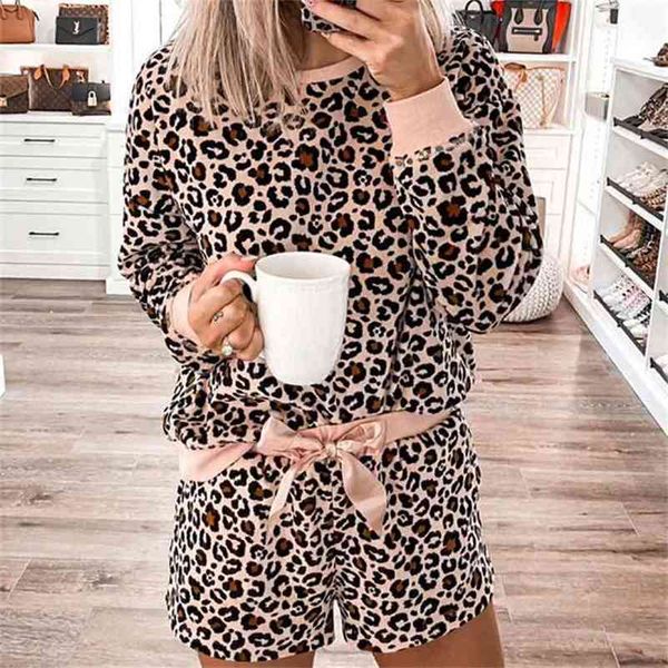 

women's summer printed long-sleeved pajamas two-piece home comfortable o-neck 2piece set women sweatsuit 210508, White