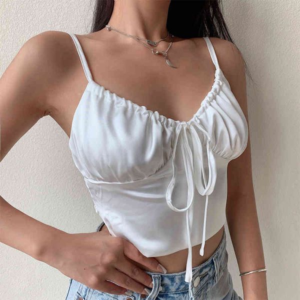 

bras sets retro-french drawstring v-neck sling summer skinny solid slimming short satin vest gk58, Red;black